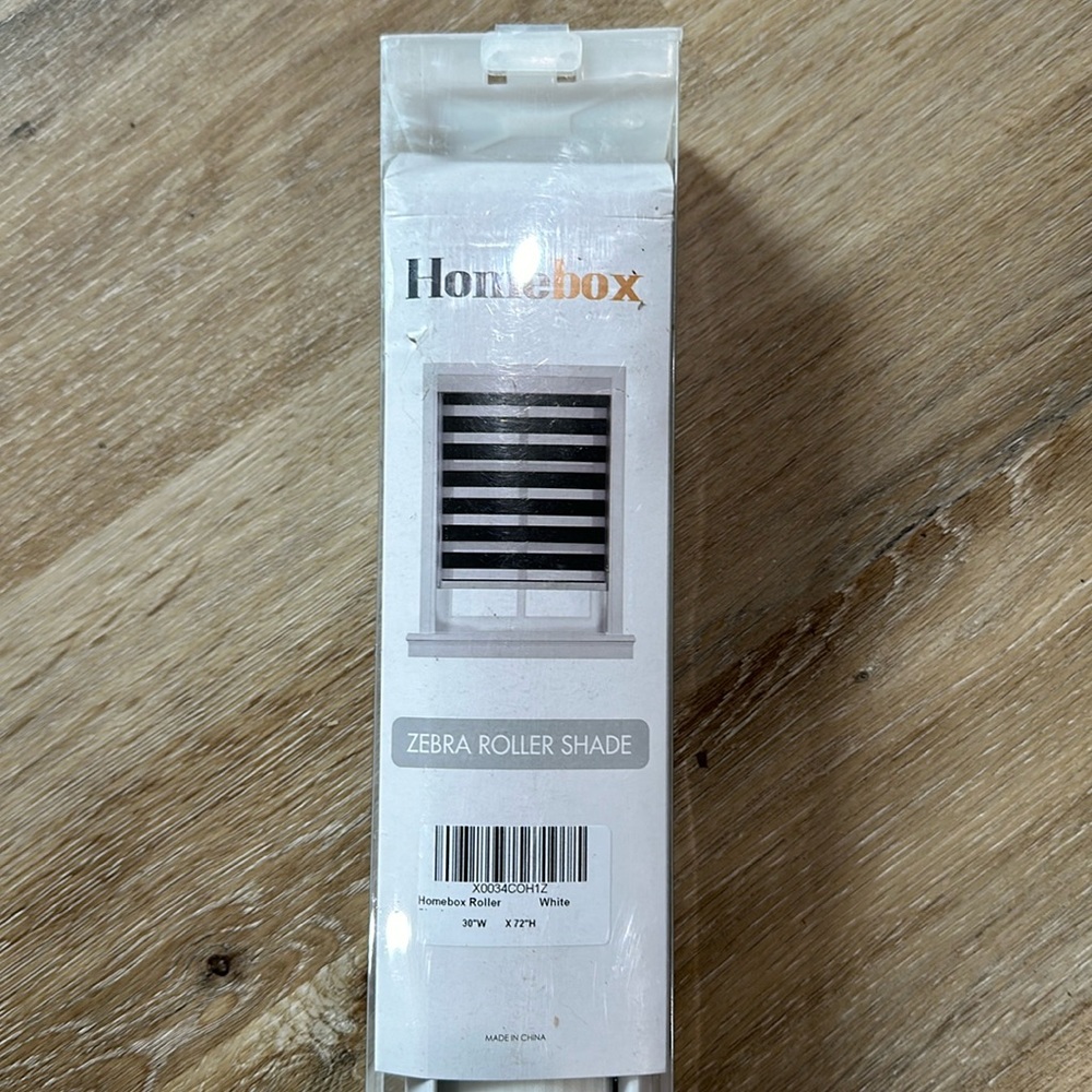 NWT home box zebra roller shade. White 30” wide x 72” height